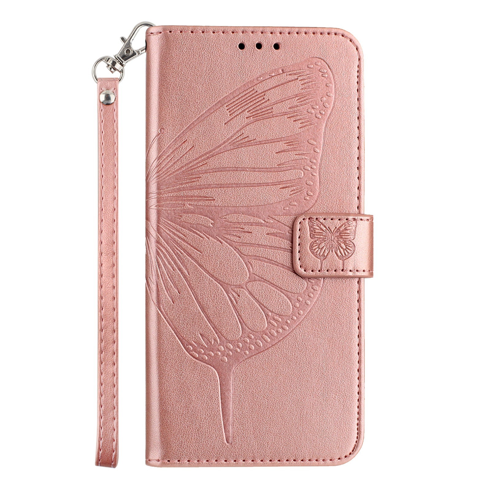 For Samsung Galaxy A16 5G / A16 4G Case YB Imprinting Series-4 Butterfly Flower Flip Wallet Leather Phone Cover -  Rose Gold