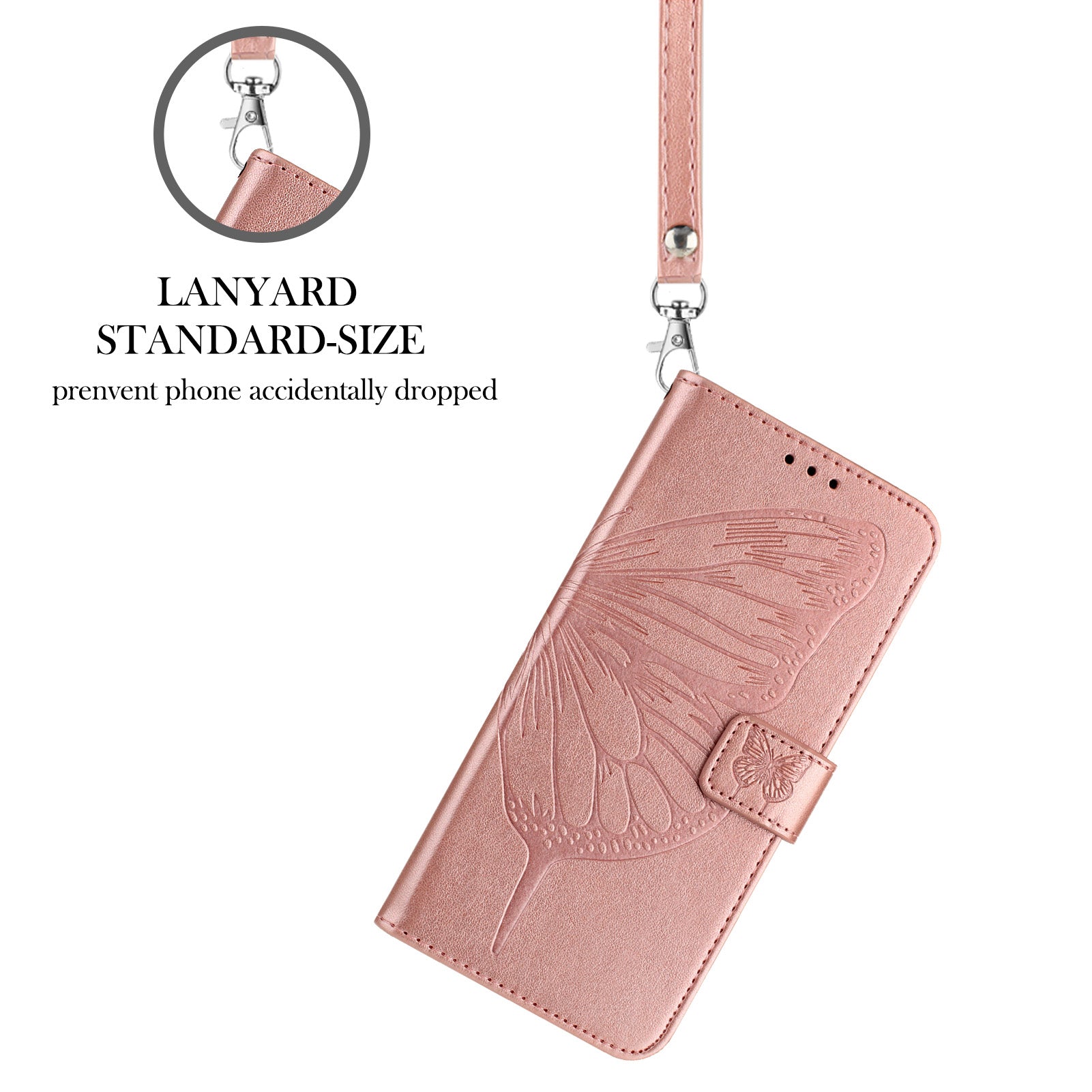 For Samsung Galaxy A16 5G / A16 4G Case YB Imprinting Series-4 Butterfly Flower Flip Wallet Leather Phone Cover -  Rose Gold