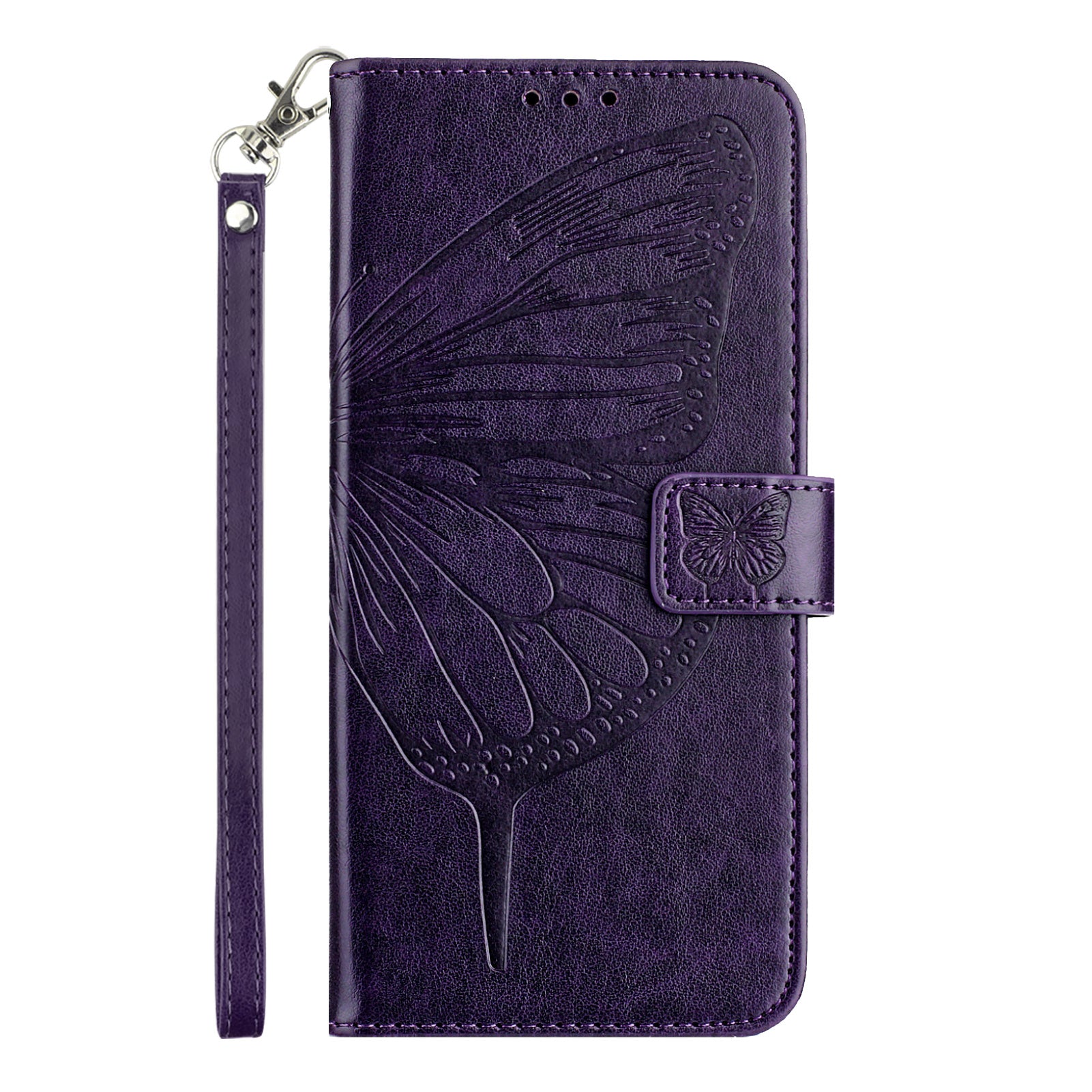 For Samsung Galaxy A16 5G / A16 4G Case YB Imprinting Series-4 Butterfly Flower Flip Wallet Leather Phone Cover - Dark Purple