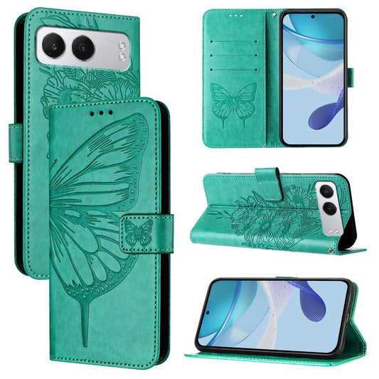 For OnePlus Nord 4 Case YB Imprinting Series-4 Butterfly Flower Flip Wallet Leather Phone Cover - Green