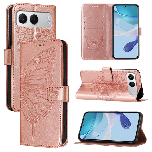 For OnePlus Nord 4 Case YB Imprinting Series-4 Butterfly Flower Flip Wallet Leather Phone Cover -  Rose Gold