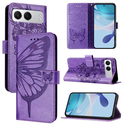 For OnePlus Nord 4 Case YB Imprinting Series-4 Butterfly Flower Flip Wallet Leather Phone Cover - Purple