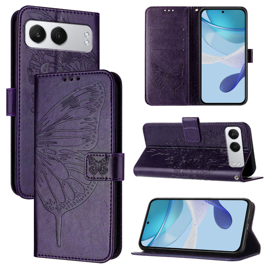 For OnePlus Nord 4 Case YB Imprinting Series-4 Butterfly Flower Flip Wallet Leather Phone Cover - Dark Purple