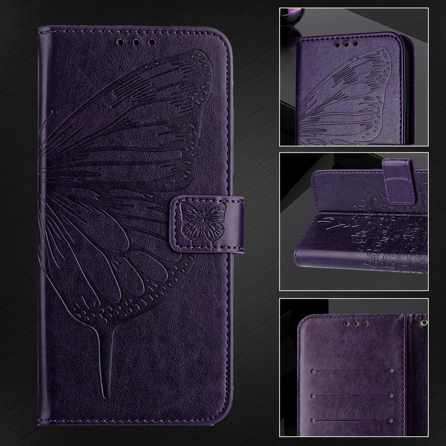 For OnePlus Nord 4 Case YB Imprinting Series-4 Butterfly Flower Flip Wallet Leather Phone Cover - Dark Purple