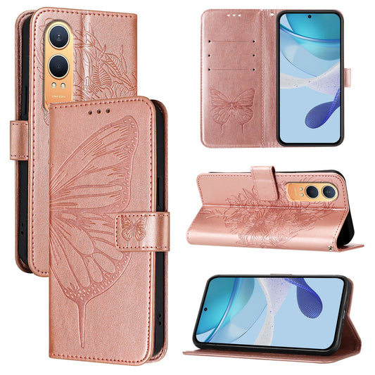 For OnePlus Nord CE4 Lite 5G Case YB Imprinting Series-4 Butterfly Flower Flip Wallet Leather Phone Cover -  Rose Gold