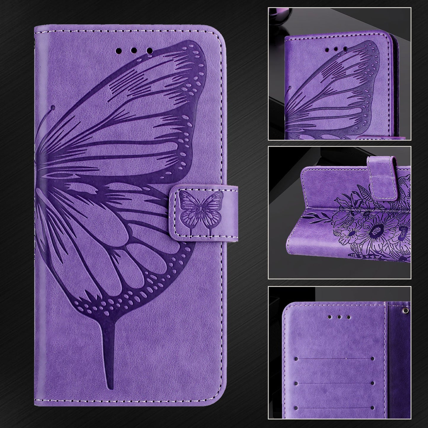 For OnePlus Nord CE4 Lite 5G Case YB Imprinting Series-4 Butterfly Flower Flip Wallet Leather Phone Cover - Purple