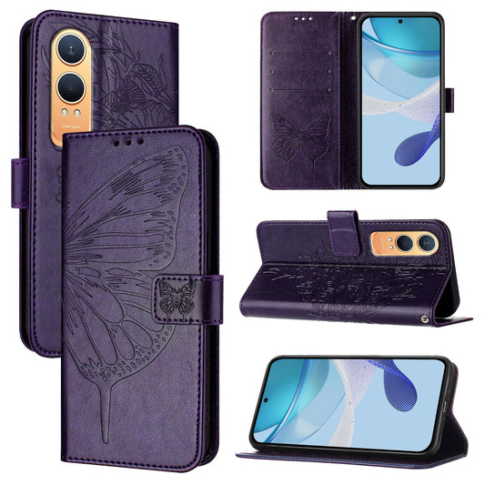 For OnePlus Nord CE4 Lite 5G Case YB Imprinting Series-4 Butterfly Flower Flip Wallet Leather Phone Cover - Dark Purple