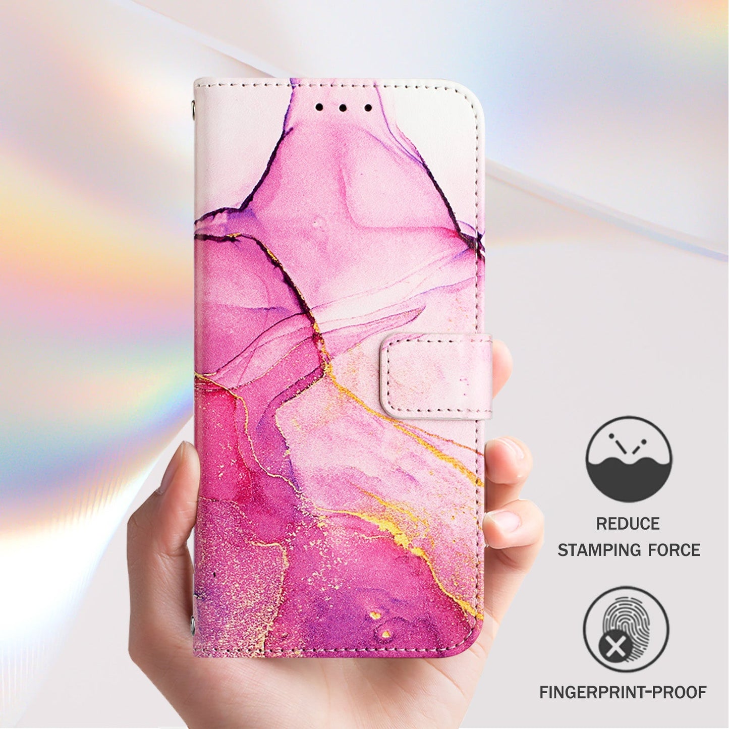 For OnePlus Nord CE4 Lite 5G Case YB Pattern Printing Leather Series-5   Marble Pattern Wallet Phone Cover - Pink / Purple / Gold LS001