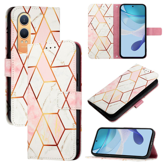 For OnePlus Nord CE4 Lite 5G Case YB Pattern Printing Leather Series-5   Marble Pattern Wallet Phone Cover -  Pink / White LS002