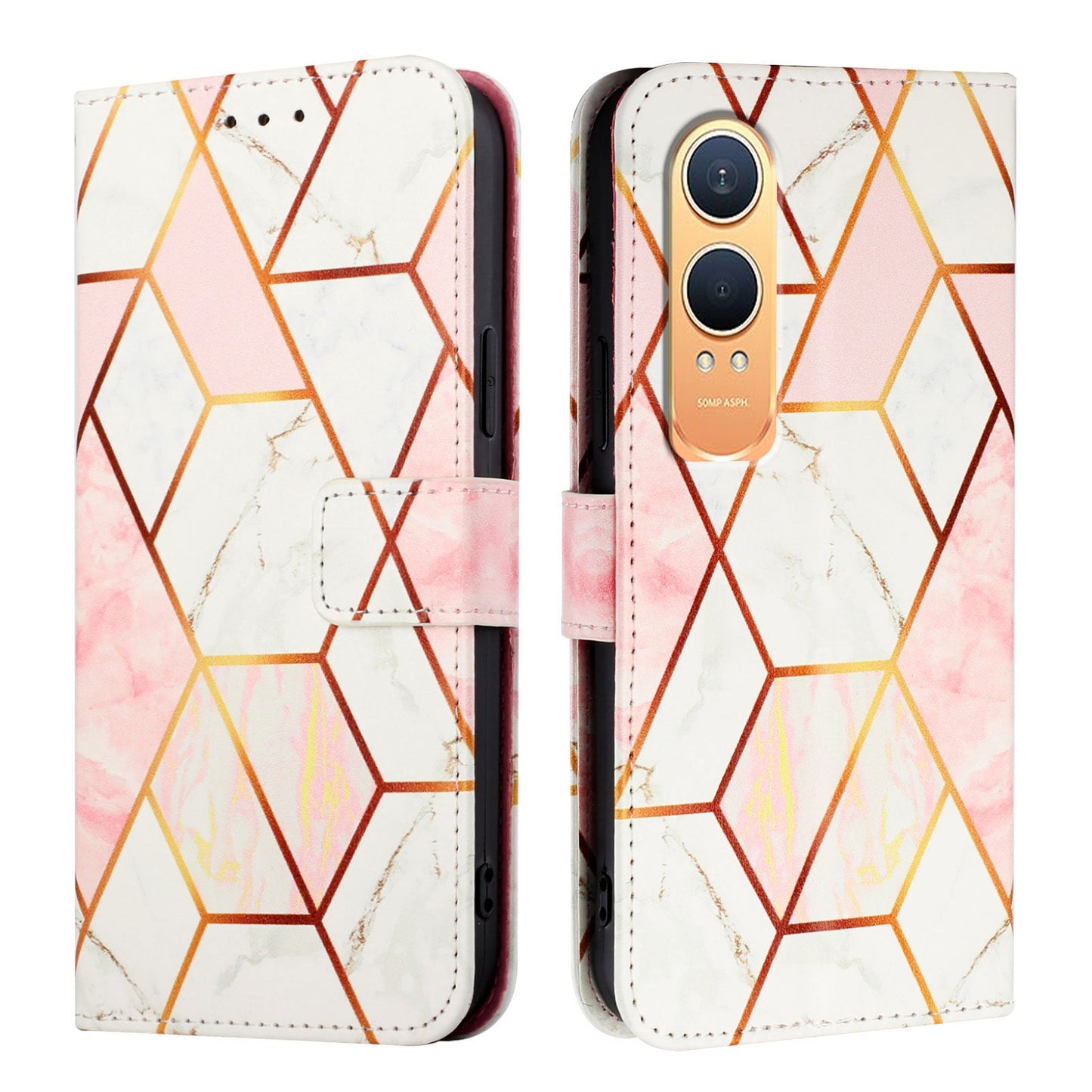 For OnePlus Nord CE4 Lite 5G Case YB Pattern Printing Leather Series-5   Marble Pattern Wallet Phone Cover -  Pink / White LS002