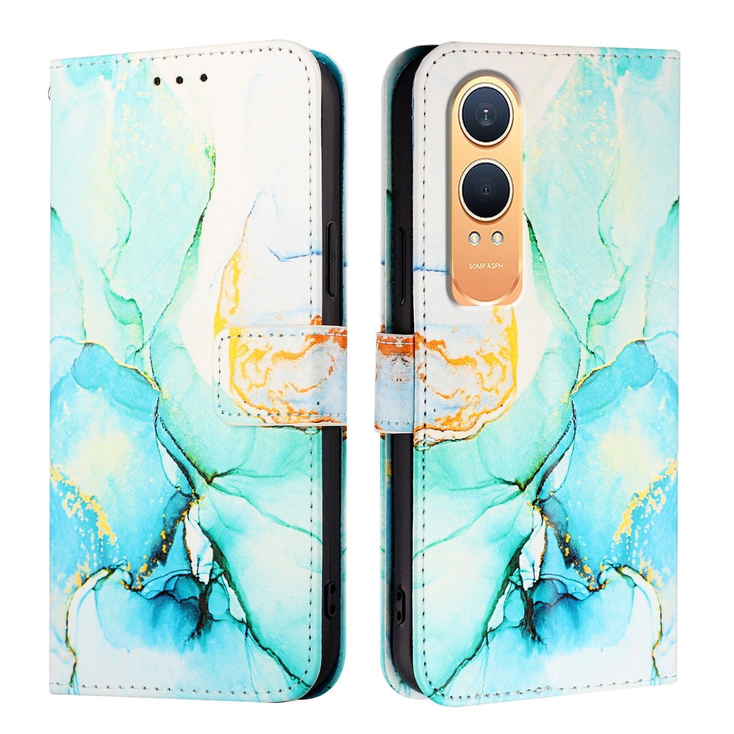 For OnePlus Nord CE4 Lite 5G Case YB Pattern Printing Leather Series-5   Marble Pattern Wallet Phone Cover - Green LS003