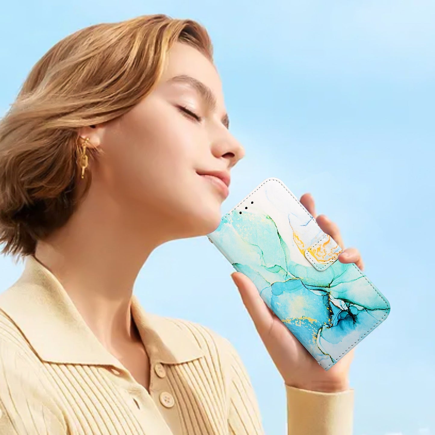 For OnePlus Nord CE4 Lite 5G Case YB Pattern Printing Leather Series-5   Marble Pattern Wallet Phone Cover - Green LS003