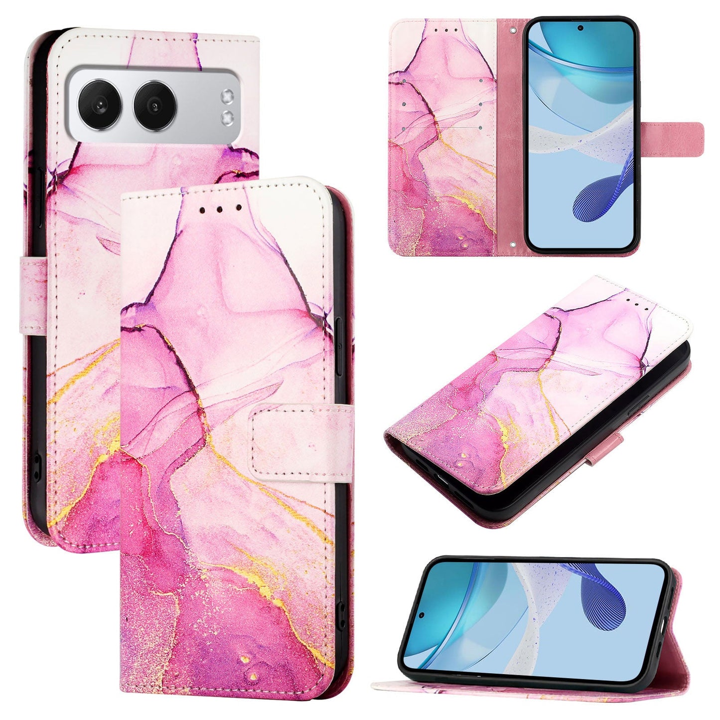 For OnePlus Nord 4 Case YB Pattern Printing Leather Series-5   Marble Pattern Wallet Phone Cover - Pink / Purple / Gold LS001