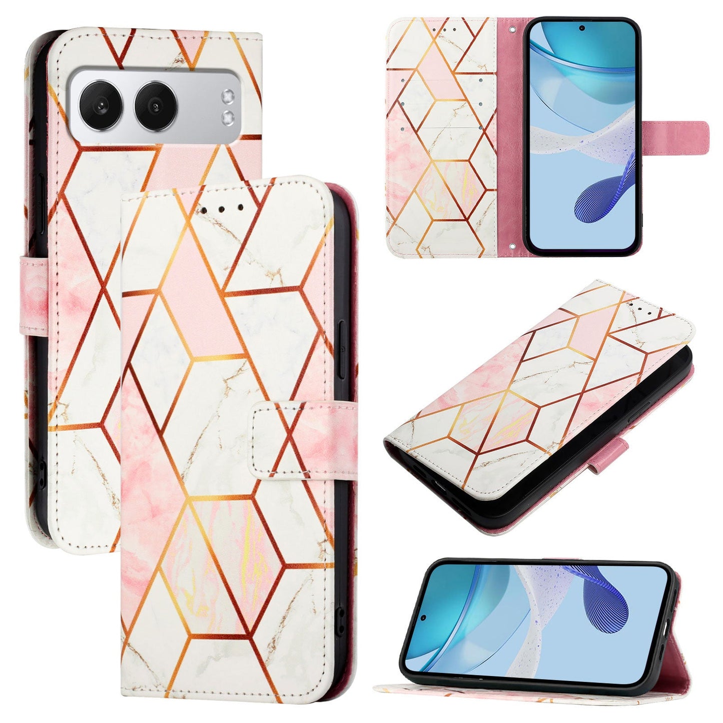 For OnePlus Nord 4 Case YB Pattern Printing Leather Series-5   Marble Pattern Wallet Phone Cover -  Pink / White LS002