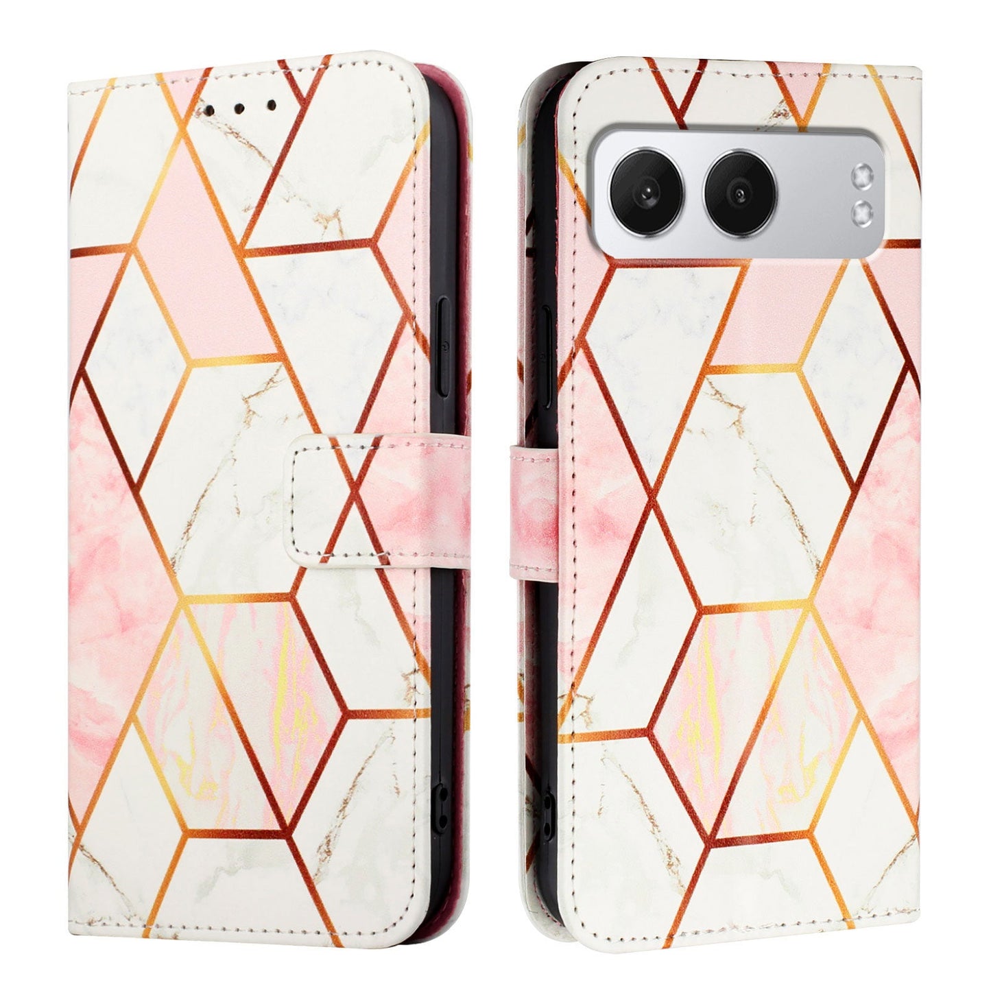 For OnePlus Nord 4 Case YB Pattern Printing Leather Series-5   Marble Pattern Wallet Phone Cover -  Pink / White LS002