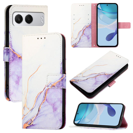 For OnePlus Nord 4 Case YB Pattern Printing Leather Series-5   Marble Pattern Wallet Phone Cover - White / Purple LS006