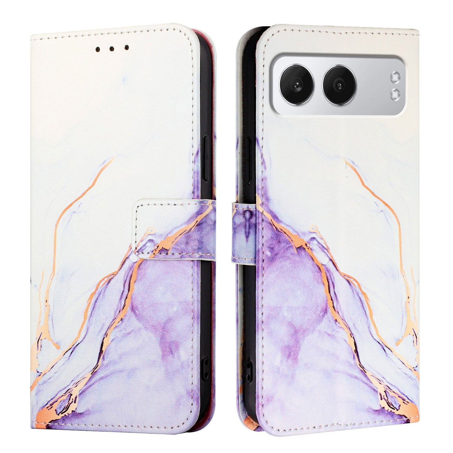 For OnePlus Nord 4 Case YB Pattern Printing Leather Series-5   Marble Pattern Wallet Phone Cover - White / Purple LS006