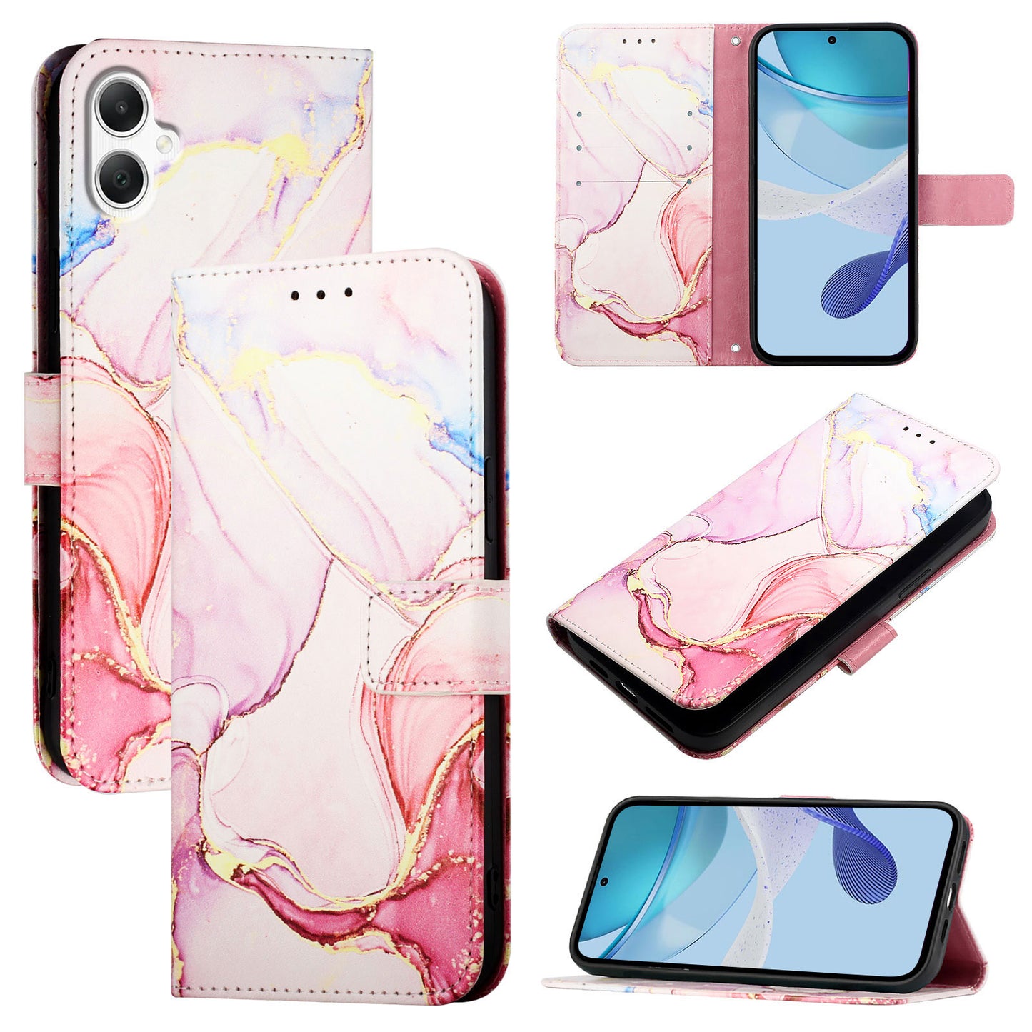 For Samsung Galaxy A06 Case YB Pattern Printing Leather Series-5   Marble Pattern Wallet Phone Cover - Rose Gold LS005