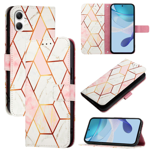For Samsung Galaxy A06 Case YB Pattern Printing Leather Series-5   Marble Pattern Wallet Phone Cover -  Pink / White LS002