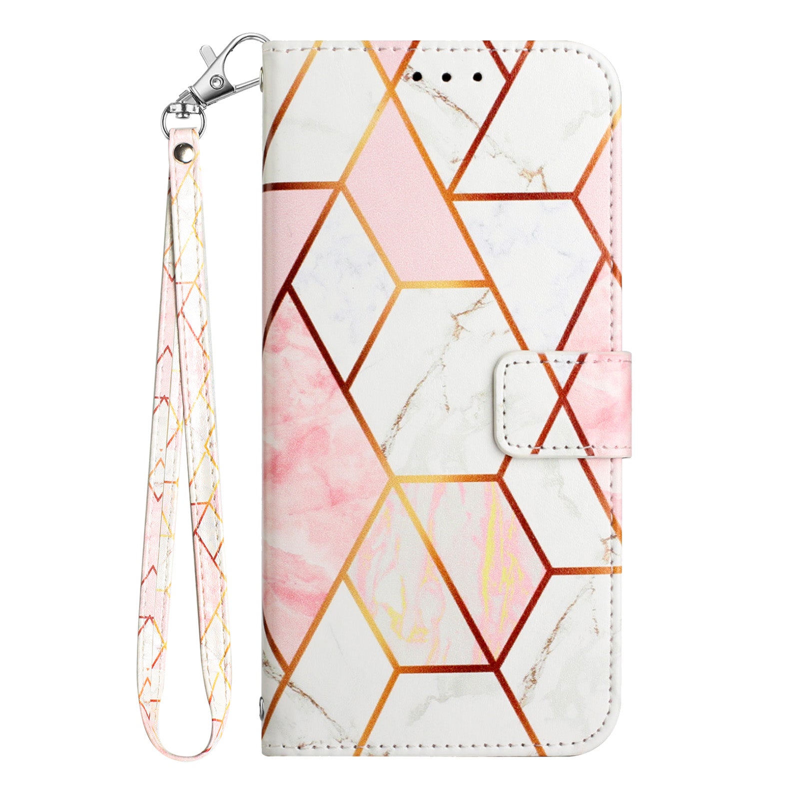 For Samsung Galaxy A06 Case YB Pattern Printing Leather Series-5   Marble Pattern Wallet Phone Cover -  Pink / White LS002