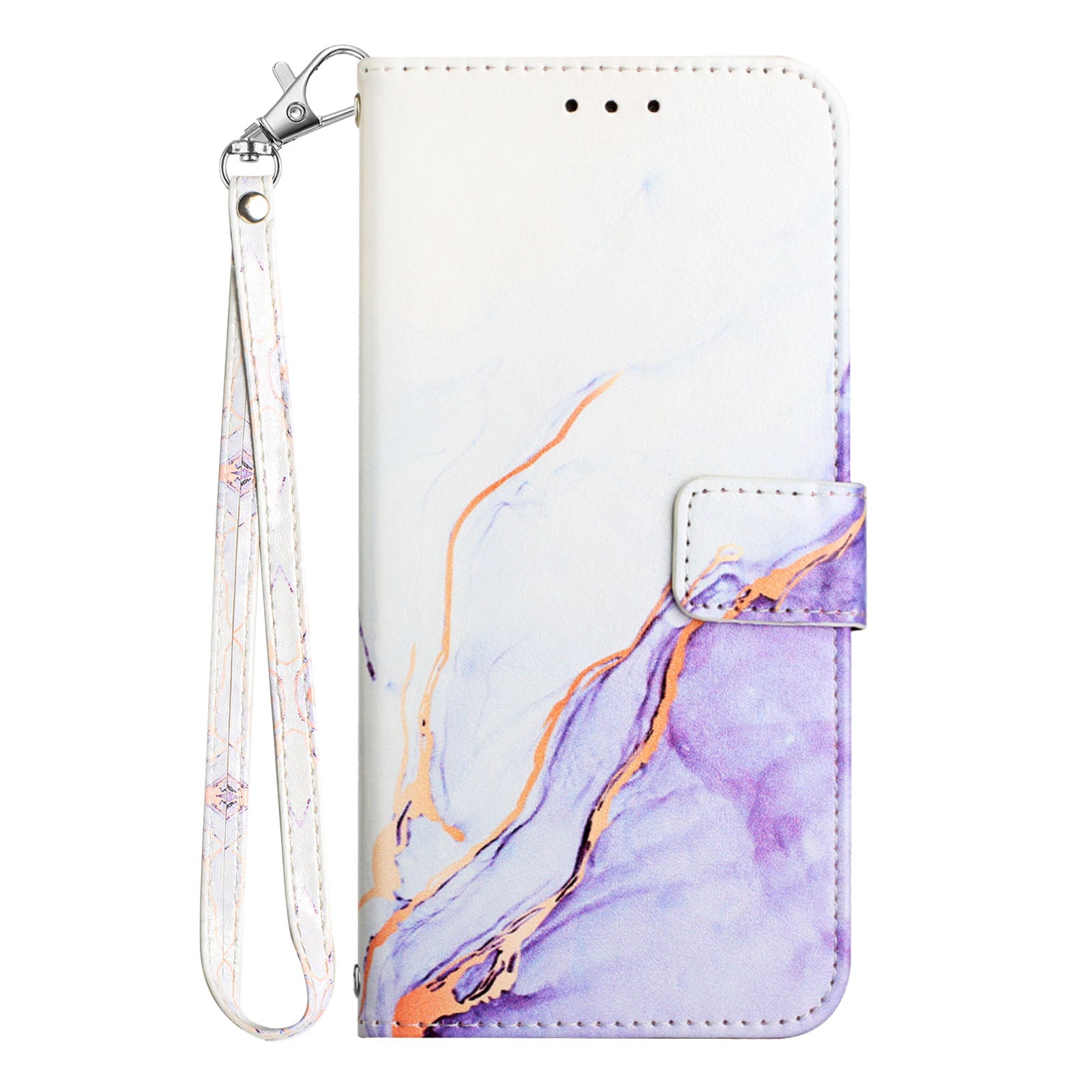 For Samsung Galaxy A06 Case YB Pattern Printing Leather Series-5   Marble Pattern Wallet Phone Cover - White / Purple LS006