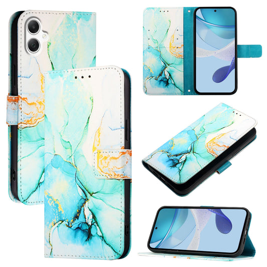 For Samsung Galaxy A06 Case YB Pattern Printing Leather Series-5   Marble Pattern Wallet Phone Cover - Green LS003