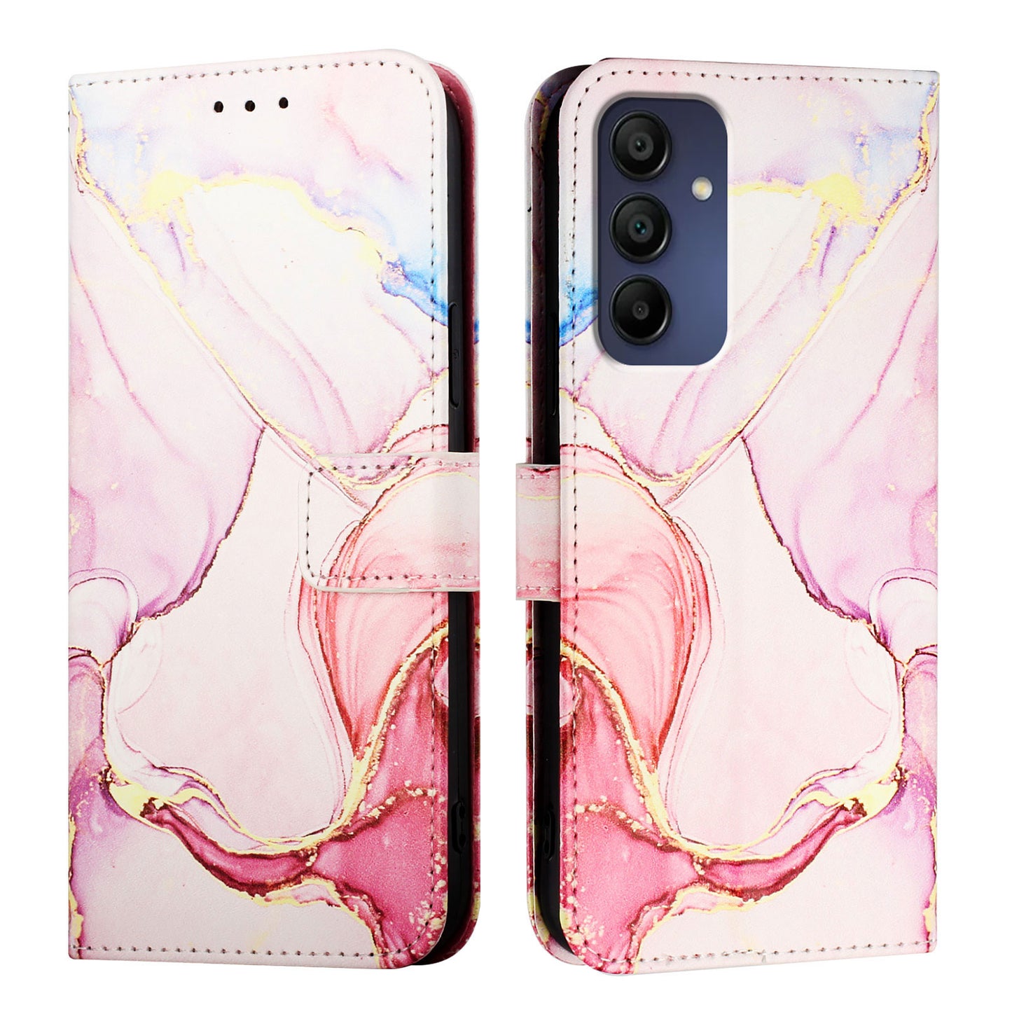 For Samsung Galaxy A16 5G / A16 4G Case YB Pattern Printing Leather Series-5   Marble Pattern Wallet Phone Cover - Rose Gold LS005