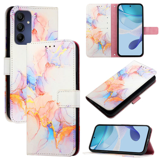 For Samsung Galaxy A16 5G / A16 4G Case YB Pattern Printing Leather Series-5   Marble Pattern Wallet Phone Cover - Milky Way Marble White LS004