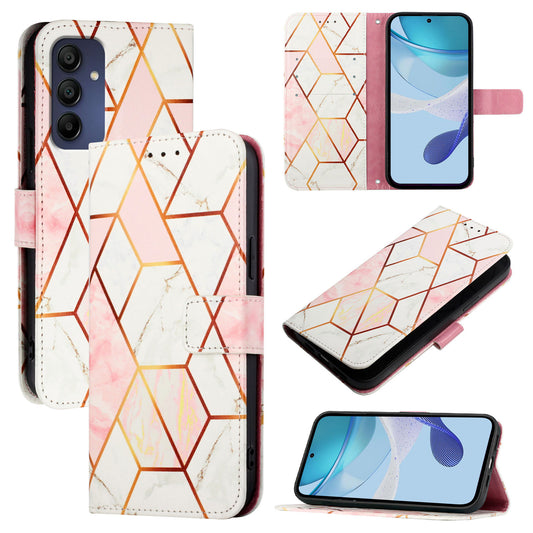 For Samsung Galaxy A16 5G / A16 4G Case YB Pattern Printing Leather Series-5   Marble Pattern Wallet Phone Cover -  Pink / White LS002