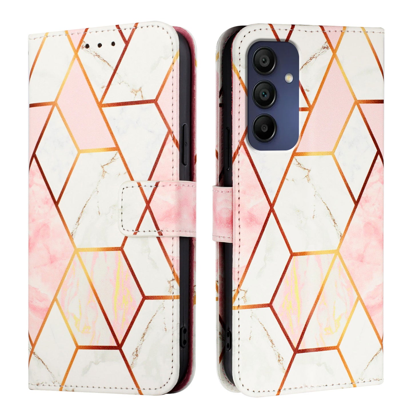 For Samsung Galaxy A16 5G / A16 4G Case YB Pattern Printing Leather Series-5   Marble Pattern Wallet Phone Cover -  Pink / White LS002