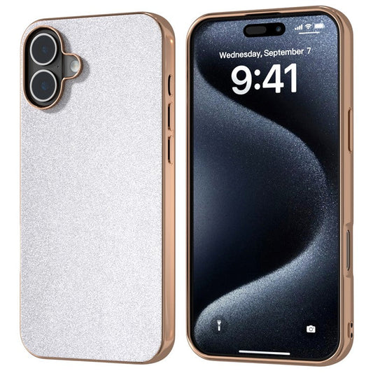 For iPhone 16 Case Electroplating Phone Cover Glitter Surface Design PU+TPU Protective Case - Silver