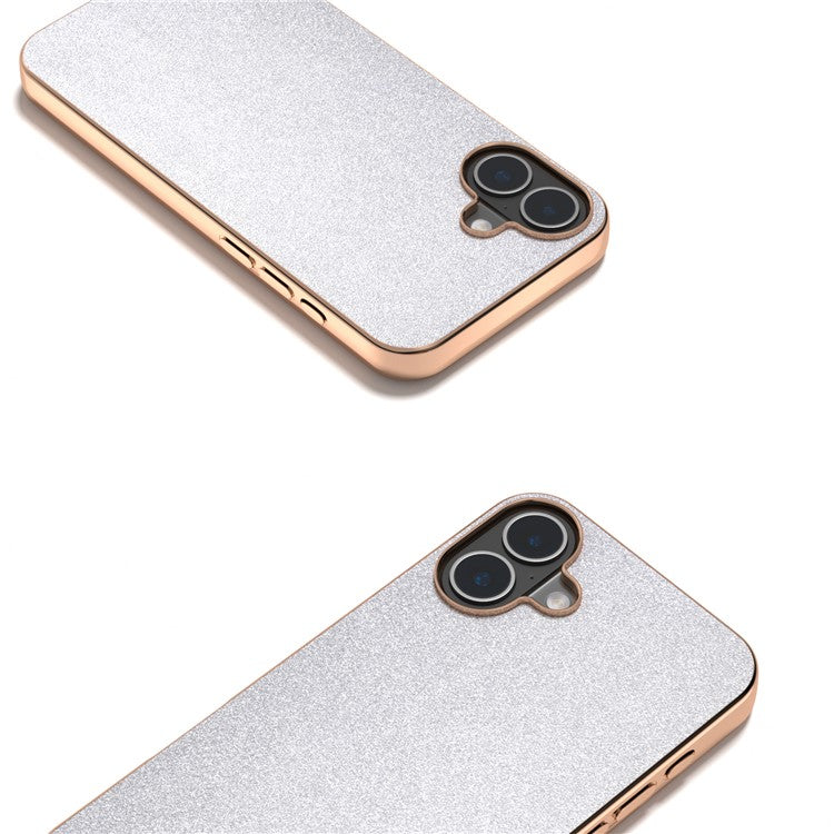 For iPhone 16 Case Electroplating Phone Cover Glitter Surface Design PU+TPU Protective Case - Silver