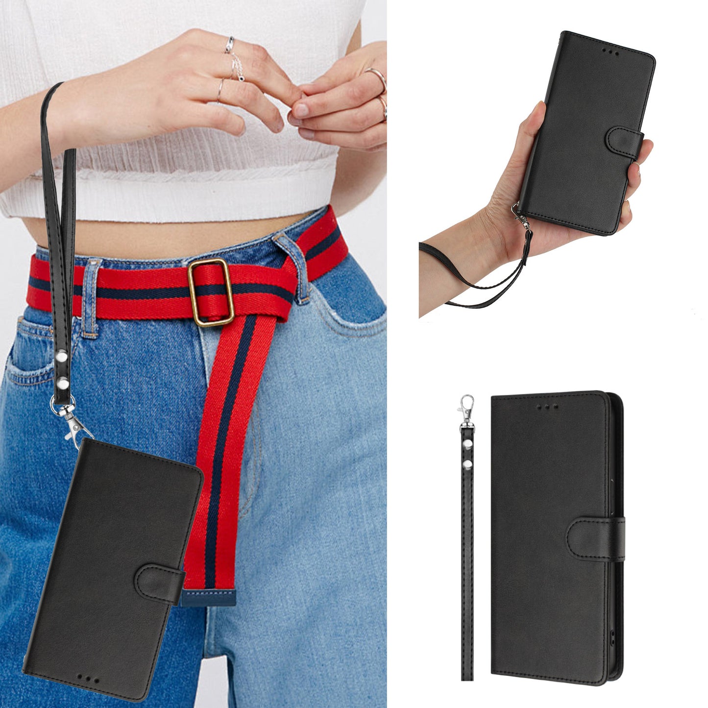 For Samsung Galaxy A16 5G / A16 4G Case RFID Blocking Wallet Leather Phone Cover with Strap - Black