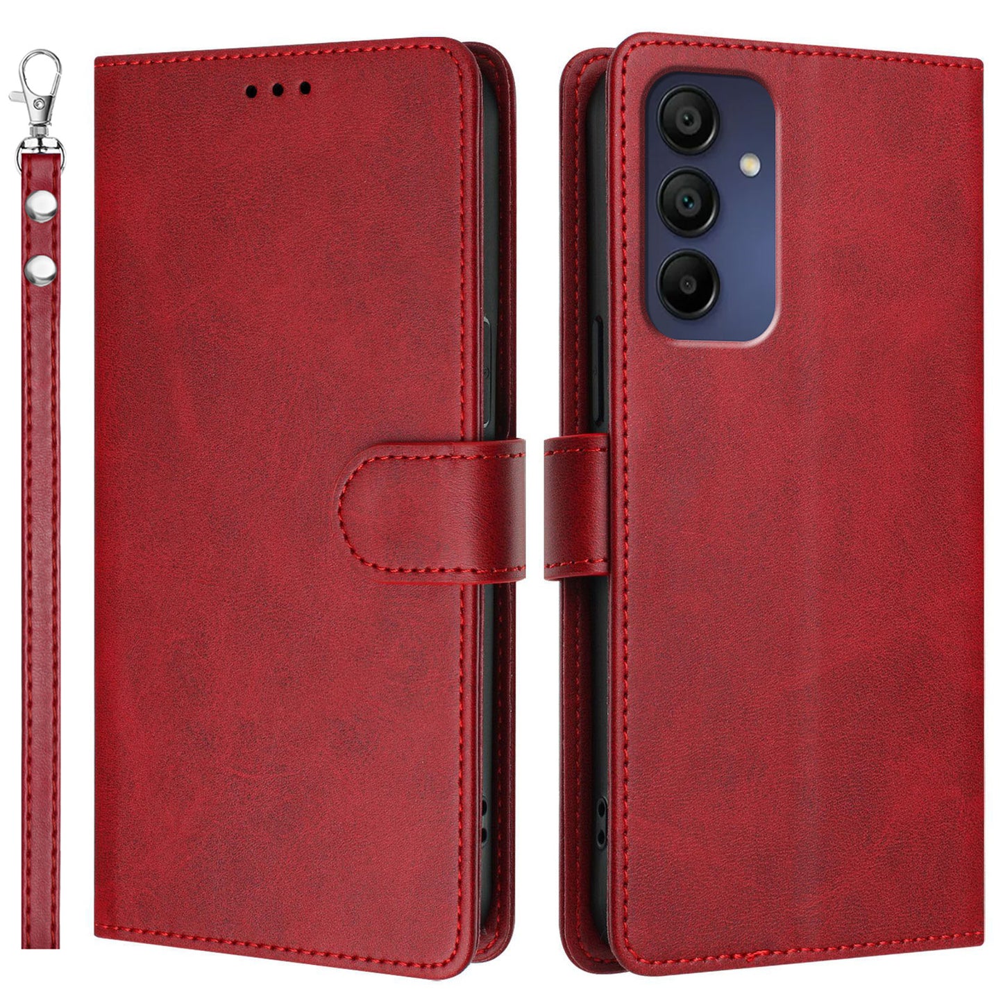 For Samsung Galaxy A16 5G / A16 4G Case RFID Blocking Wallet Leather Phone Cover with Strap - Red