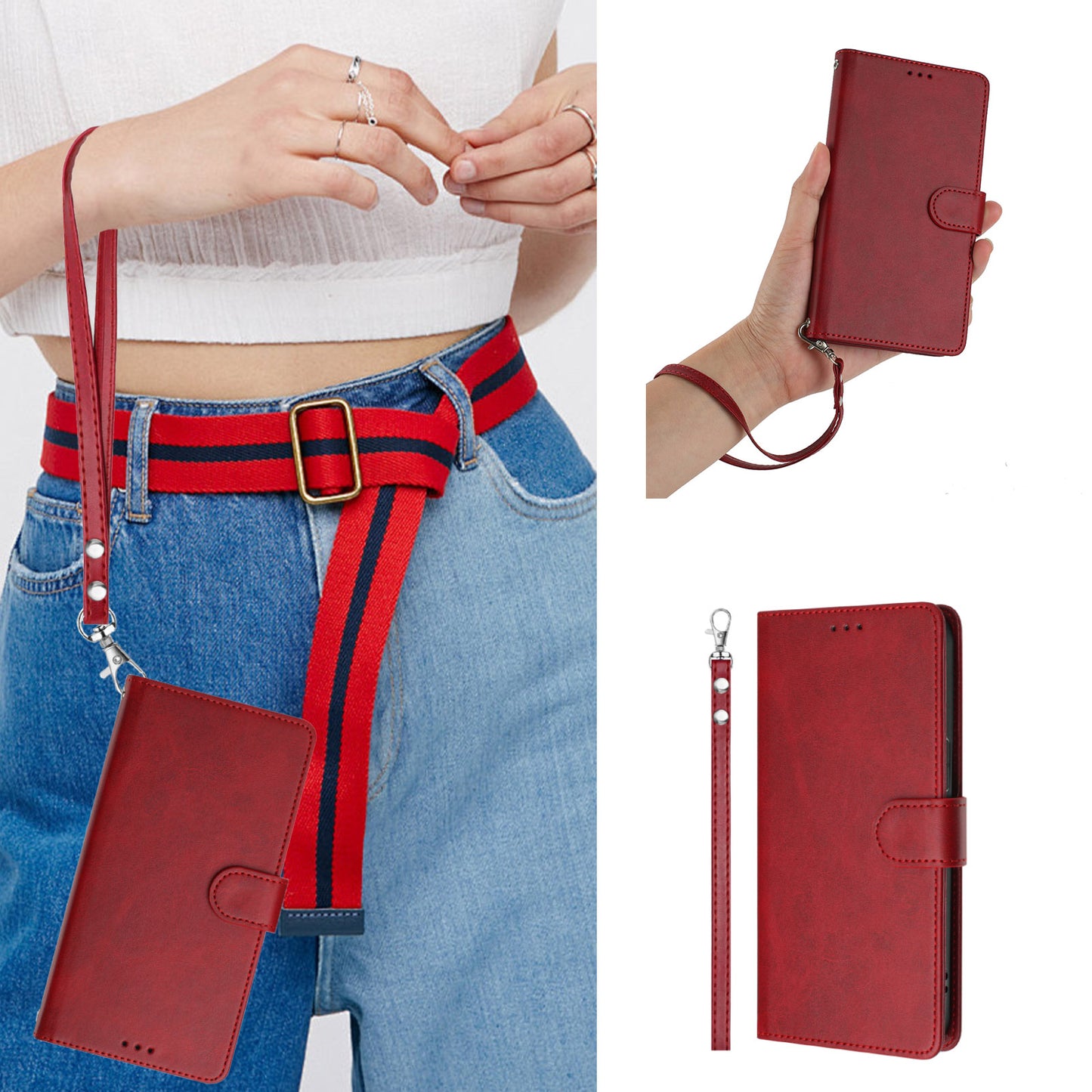 For Samsung Galaxy A16 5G / A16 4G Case RFID Blocking Wallet Leather Phone Cover with Strap - Red