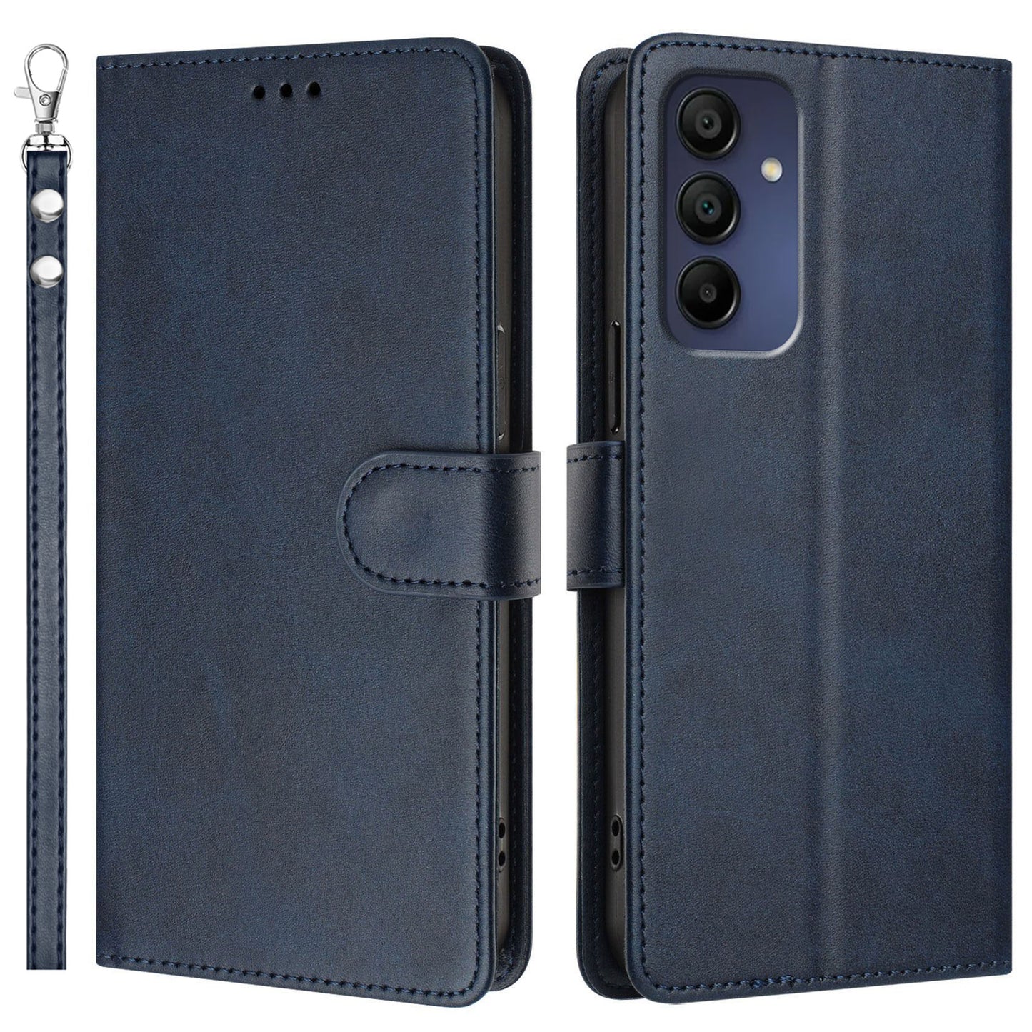 For Samsung Galaxy A16 5G / A16 4G Case RFID Blocking Wallet Leather Phone Cover with Strap - Blue