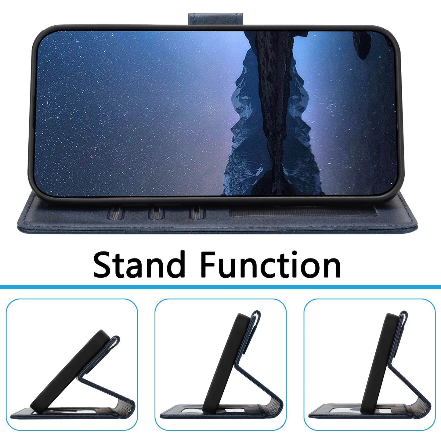 For Samsung Galaxy A16 5G / A16 4G Case RFID Blocking Wallet Leather Phone Cover with Strap - Blue