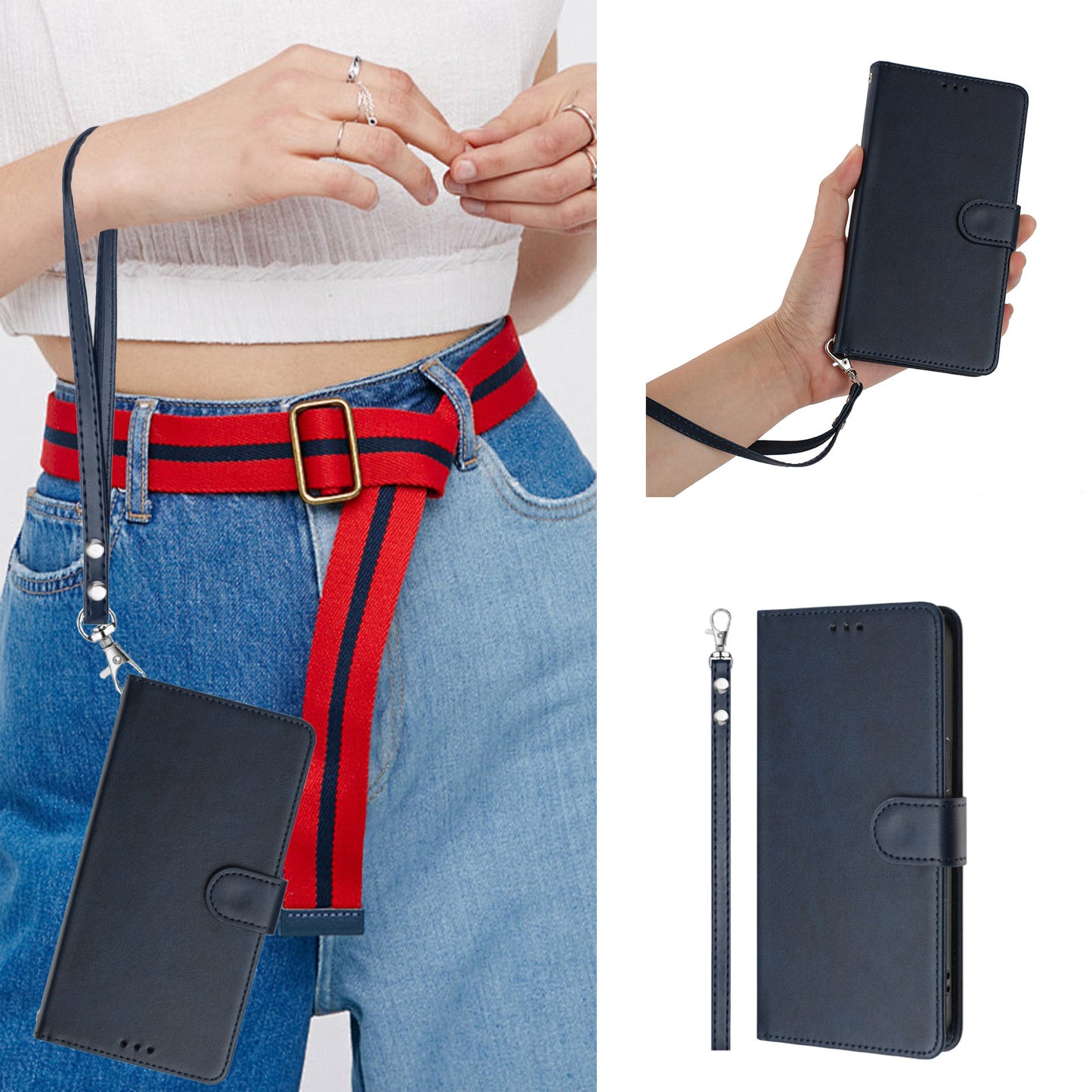 For Samsung Galaxy A16 5G / A16 4G Case RFID Blocking Wallet Leather Phone Cover with Strap - Blue