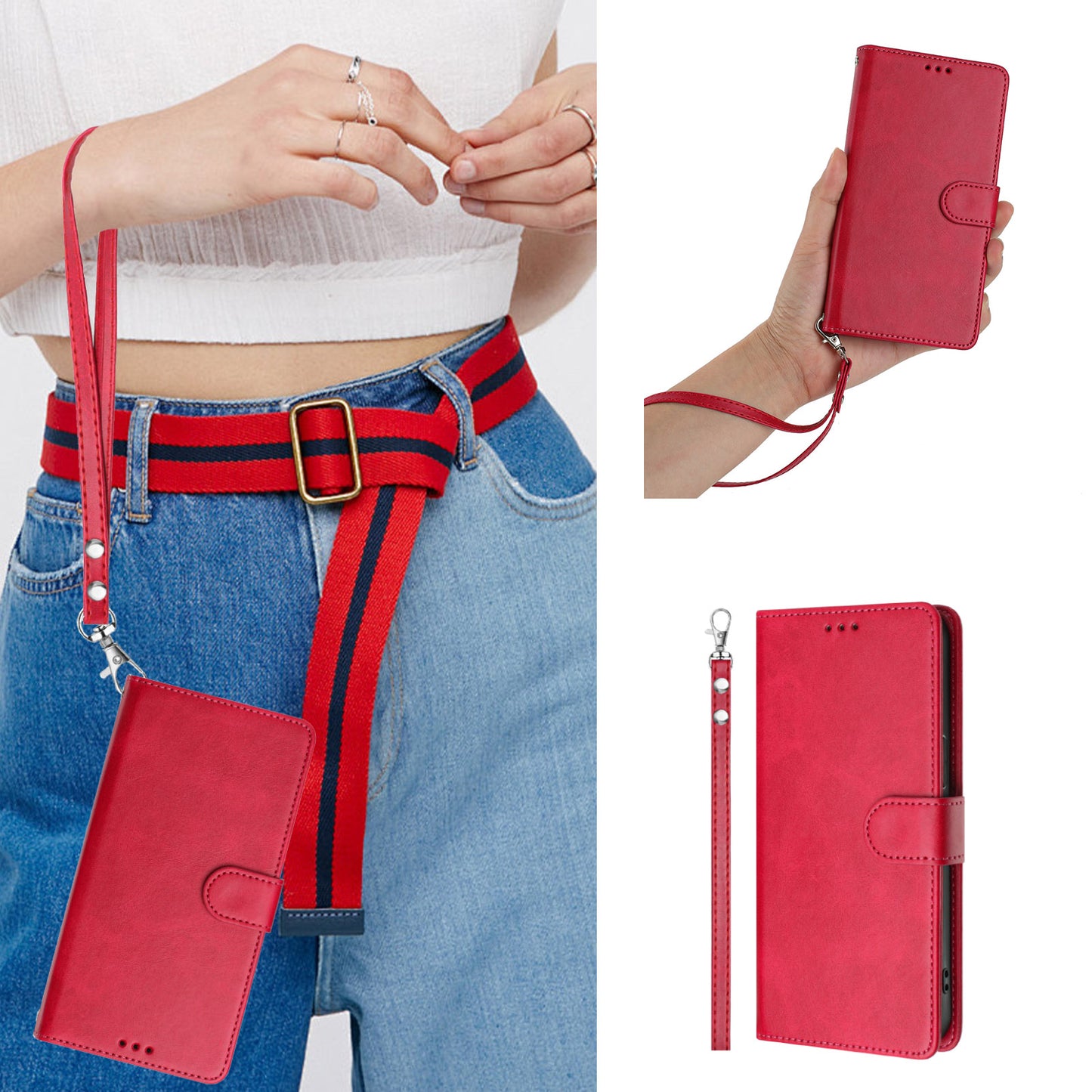 For Samsung Galaxy A16 5G / A16 4G Case RFID Blocking Wallet Leather Phone Cover with Strap - Rose