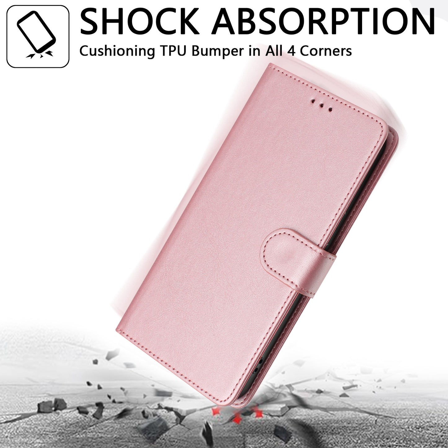 For Samsung Galaxy A16 5G / A16 4G Case RFID Blocking Wallet Leather Phone Cover with Strap - Rose Gold