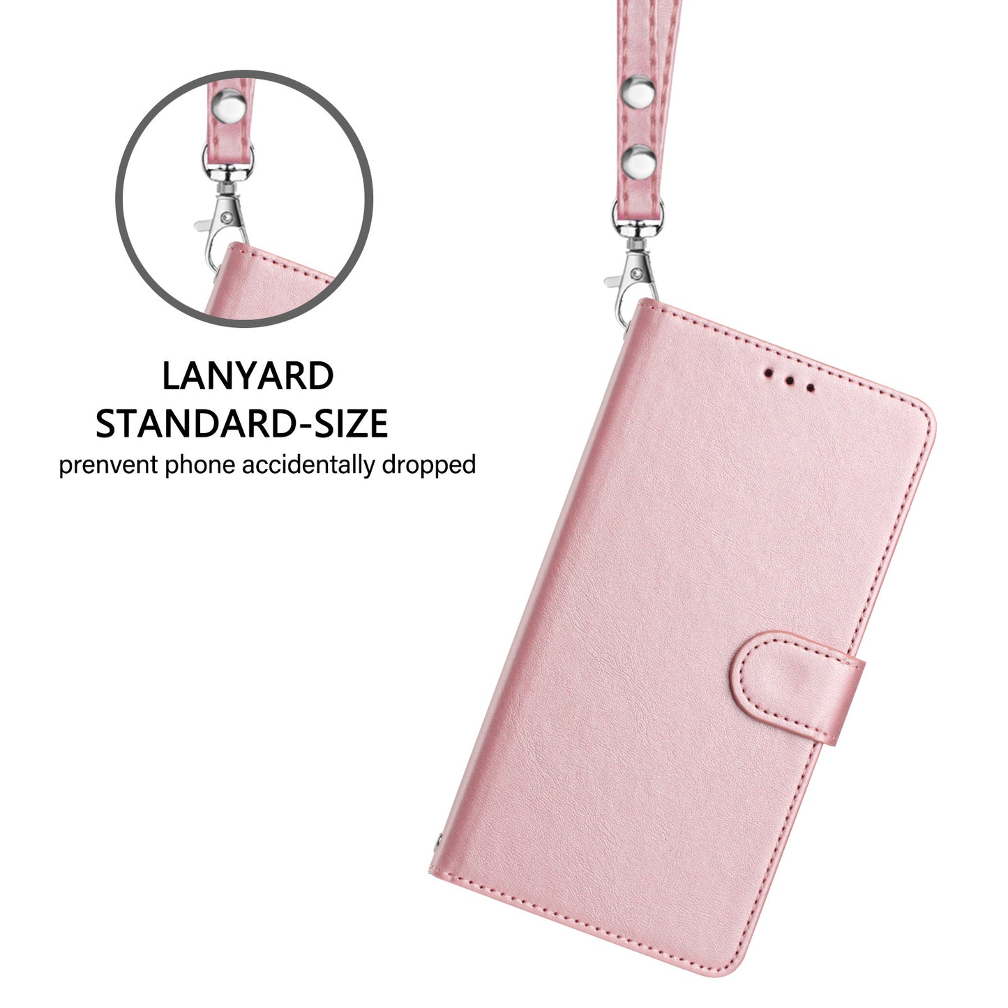 For Samsung Galaxy A16 5G / A16 4G Case RFID Blocking Wallet Leather Phone Cover with Strap - Rose Gold