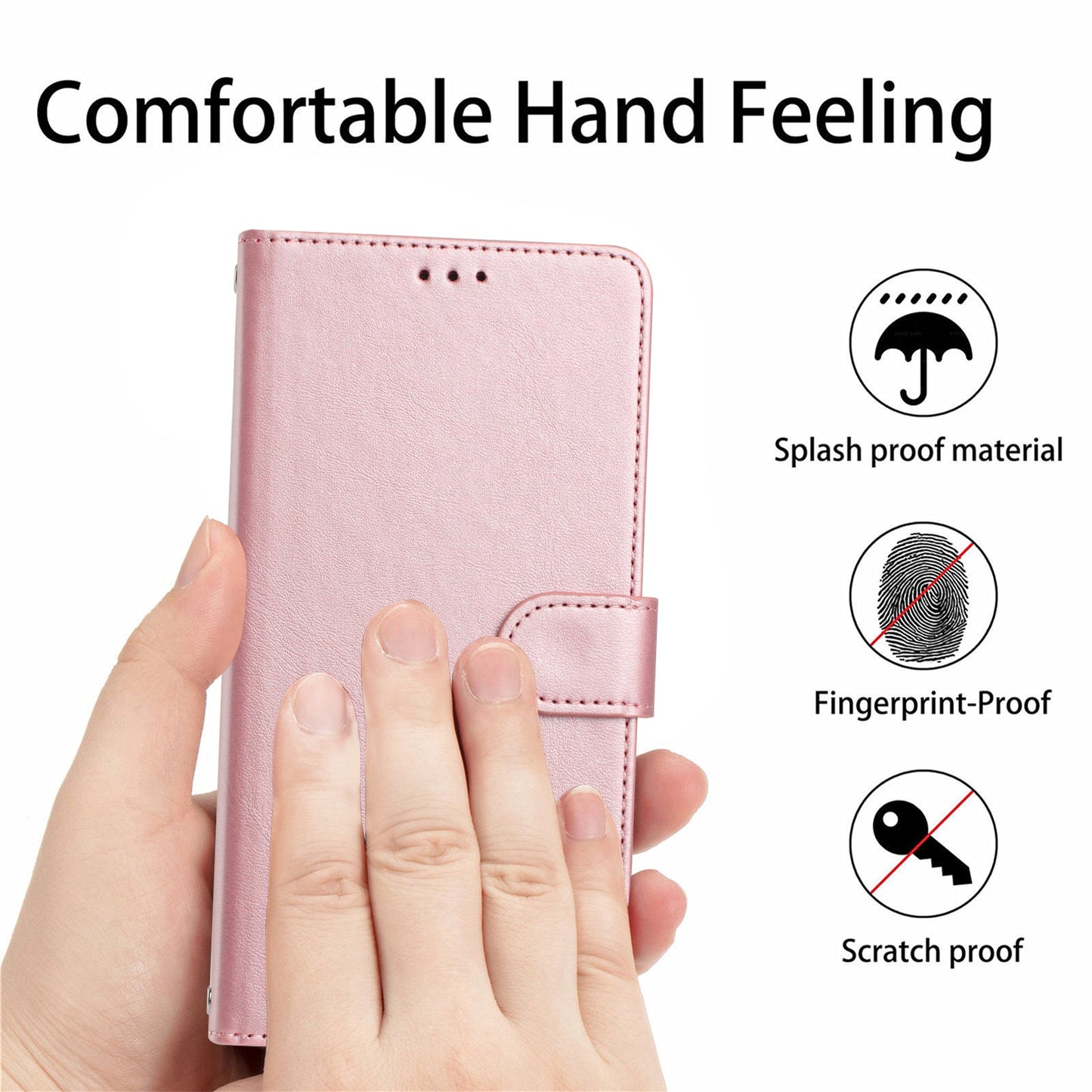 For Samsung Galaxy A16 5G / A16 4G Case RFID Blocking Wallet Leather Phone Cover with Strap - Rose Gold