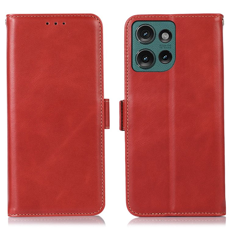 For Motorola Edge 50 Neo 5G / Moto S50 5G / Thinkphone 25 5G Case RFID Blocking Genuine Cow Leather Wallet Phone Cover - Red