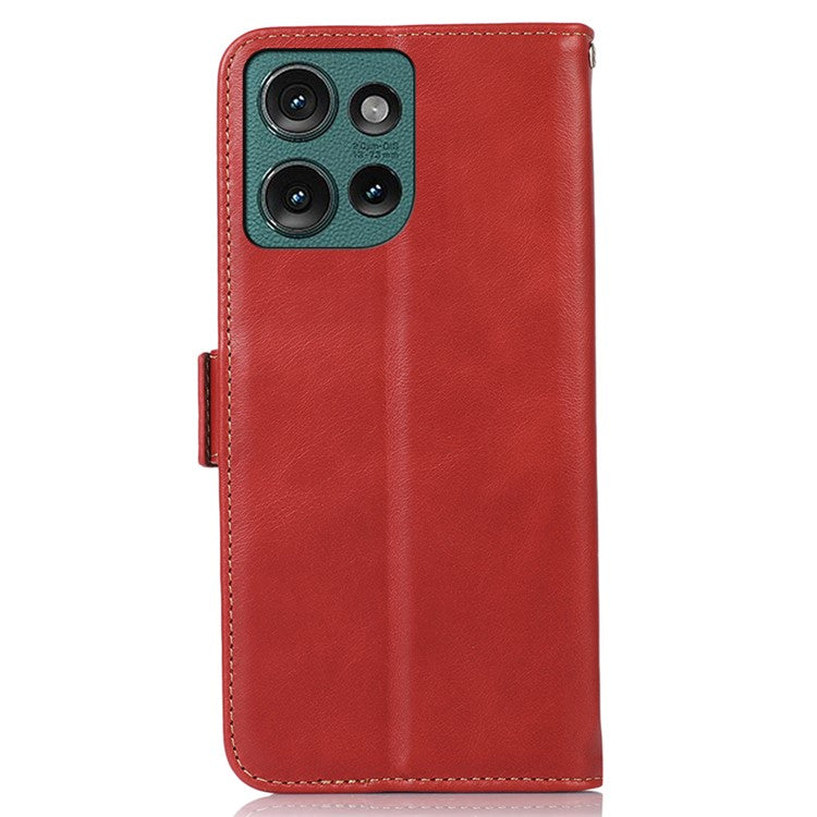 For Motorola Edge 50 Neo 5G / Moto S50 5G / Thinkphone 25 5G Case RFID Blocking Genuine Cow Leather Wallet Phone Cover - Red