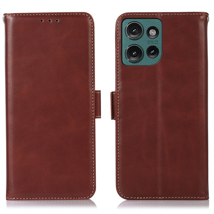 For Motorola Edge 50 Neo 5G / Moto S50 5G / Thinkphone 25 5G Case RFID Blocking Genuine Cow Leather Wallet Phone Cover - Brown