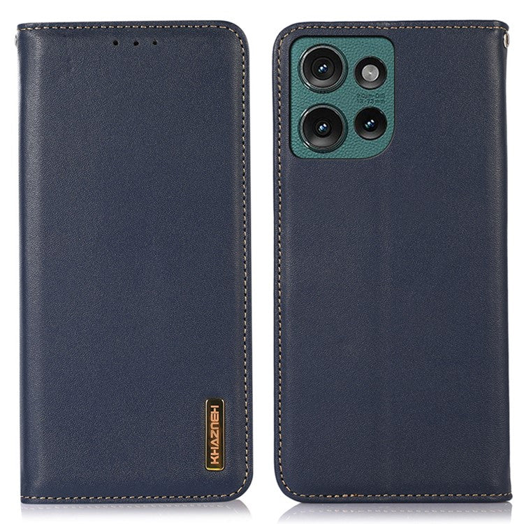 KHAZNEH For Motorola Edge 50 Neo 5G / Moto S50 5G / Thinkphone 25 5G Case Genuine Cow Leather Wallet Phone Cover Nappa Texture - Blue