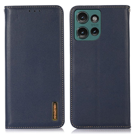 KHAZNEH For Motorola Edge 50 Neo 5G / Moto S50 5G / Thinkphone 25 5G Case Genuine Cow Leather Wallet Phone Cover Nappa Texture - Blue