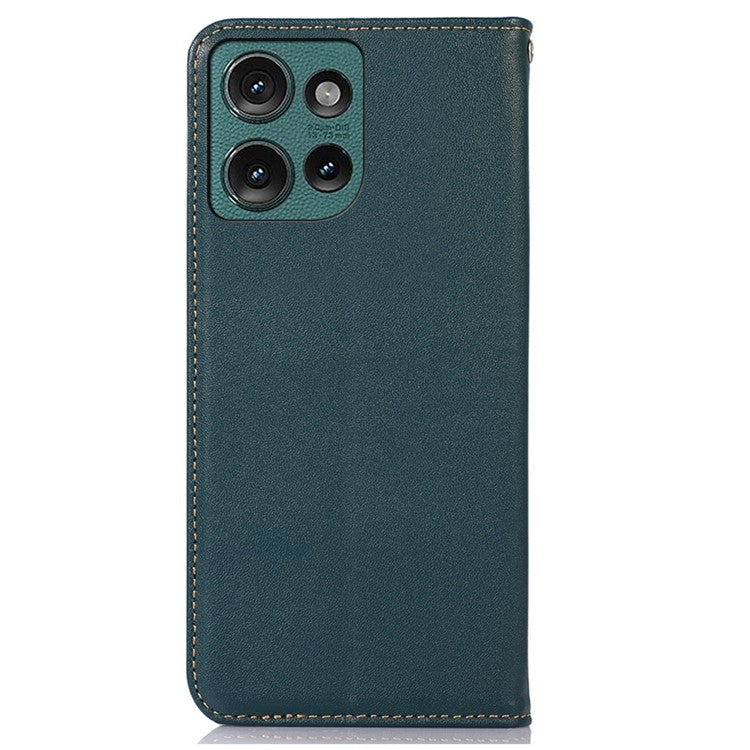 KHAZNEH For Motorola Edge 50 Neo 5G / Moto S50 5G / Thinkphone 25 5G Case Genuine Cow Leather Wallet Phone Cover Nappa Texture - Green