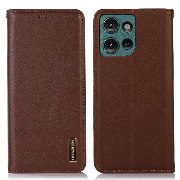 KHAZNEH For Motorola Edge 50 Neo 5G / Moto S50 5G / Thinkphone 25 5G Case Genuine Cow Leather Wallet Phone Cover Nappa Texture - Brown