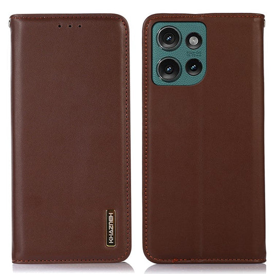 KHAZNEH For Motorola Edge 50 Neo 5G / Moto S50 5G / Thinkphone 25 5G Case Genuine Cow Leather Wallet Phone Cover Nappa Texture - Brown